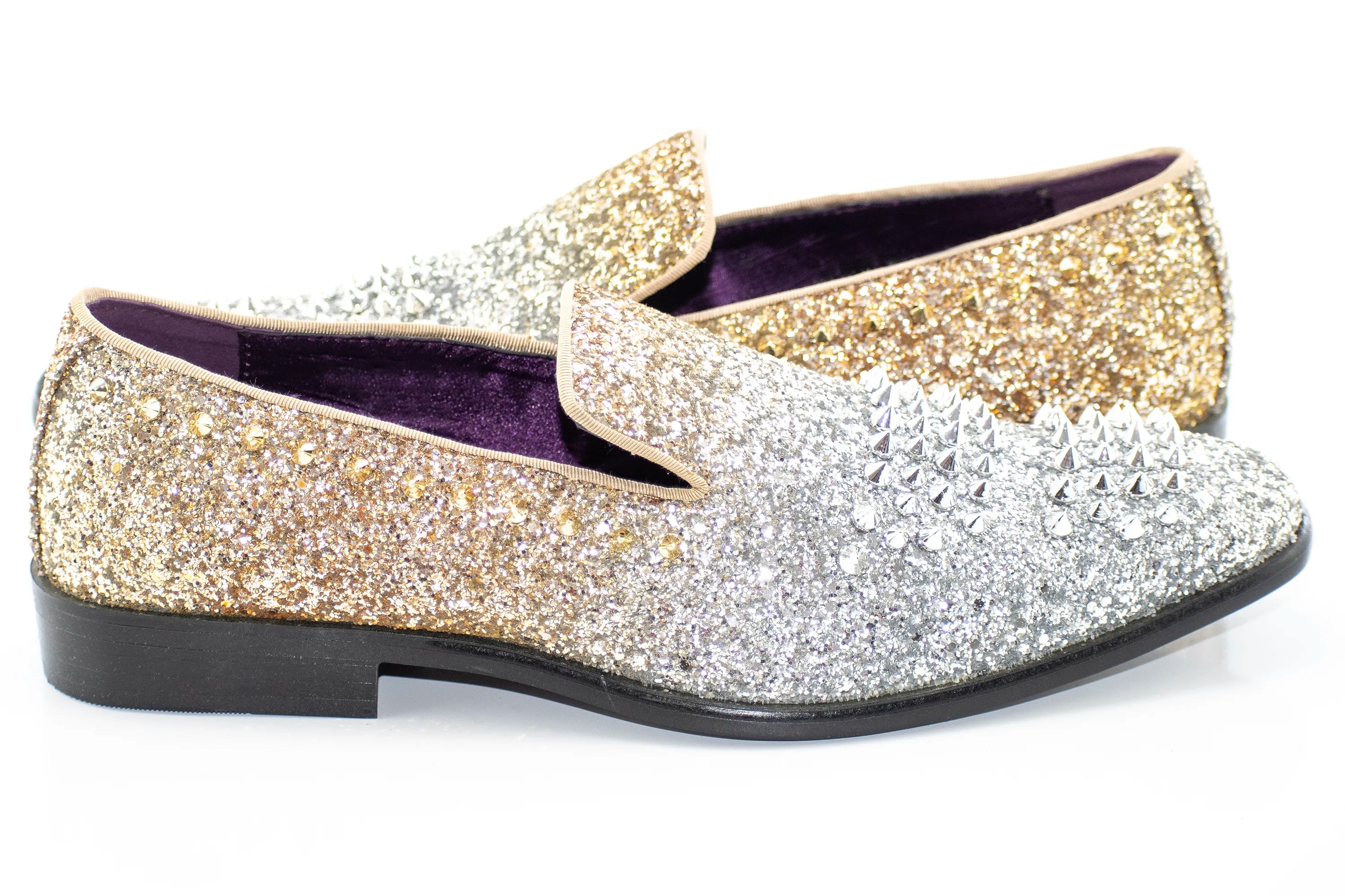 Gold and Silver Spiked Smoking Loafer