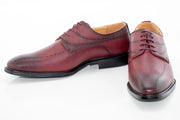 Burgundy Perforated and Textured Leather Derby Lace-Ups