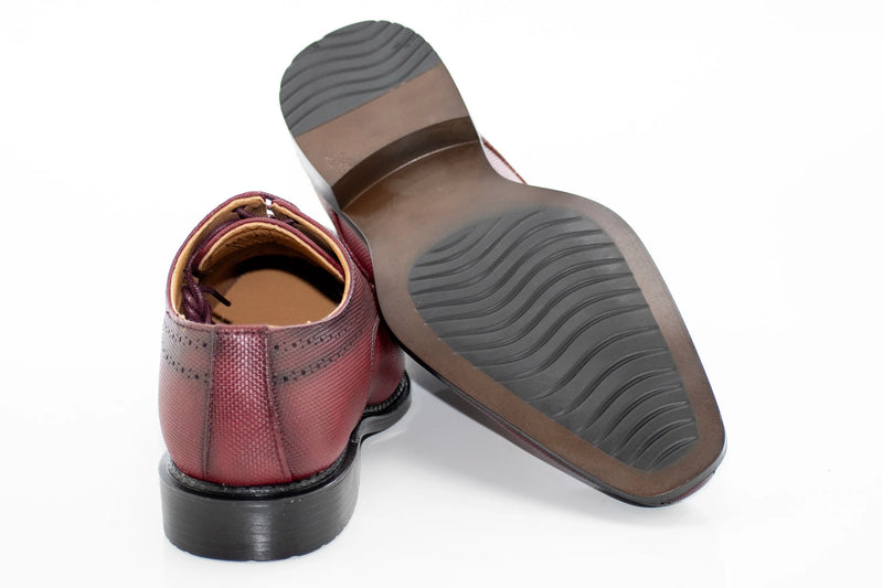 Burgundy Perforated and Textured Leather Derby Lace-Ups