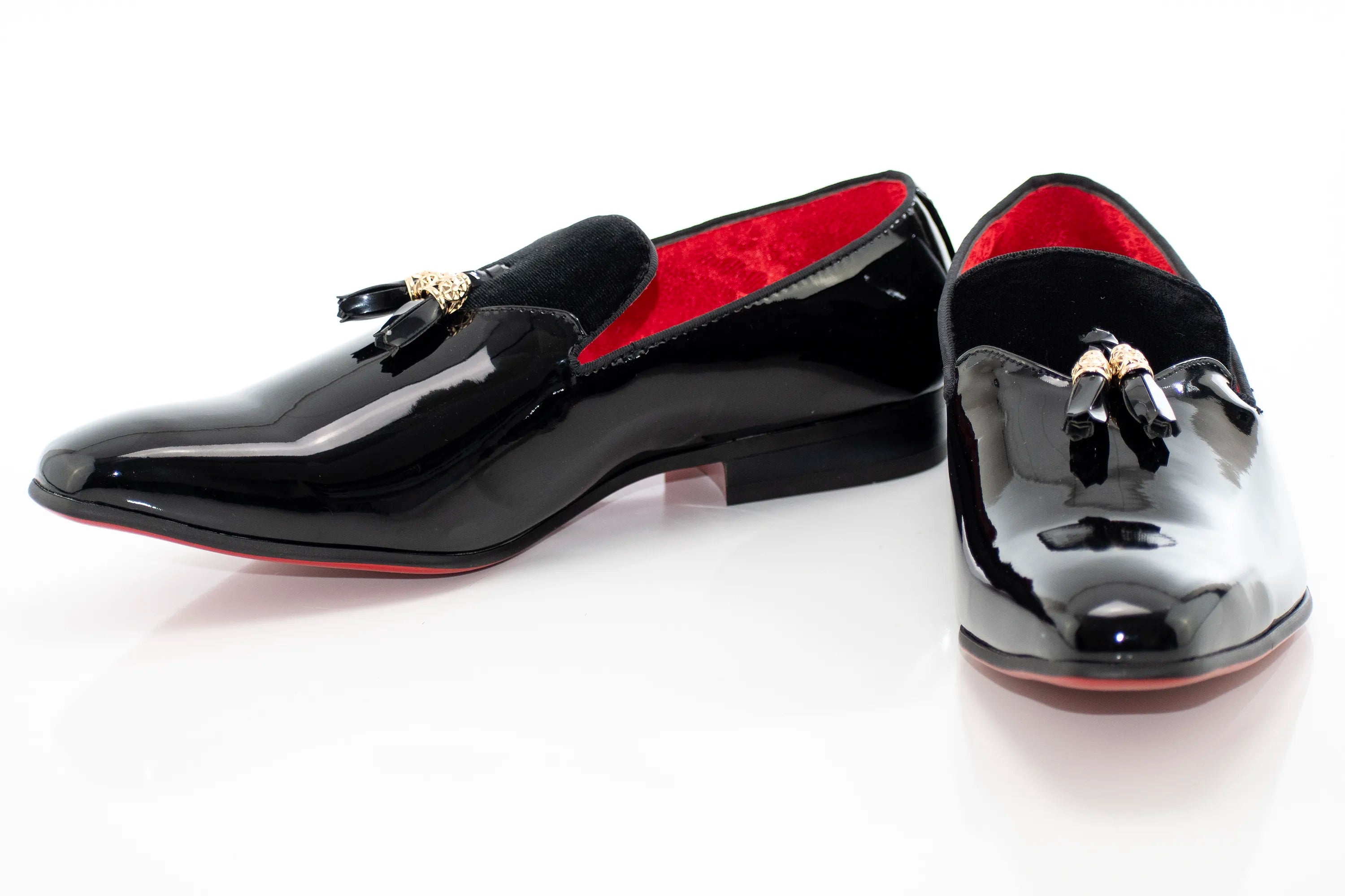 Black Patent Leather and Velvet Tassel Loafer