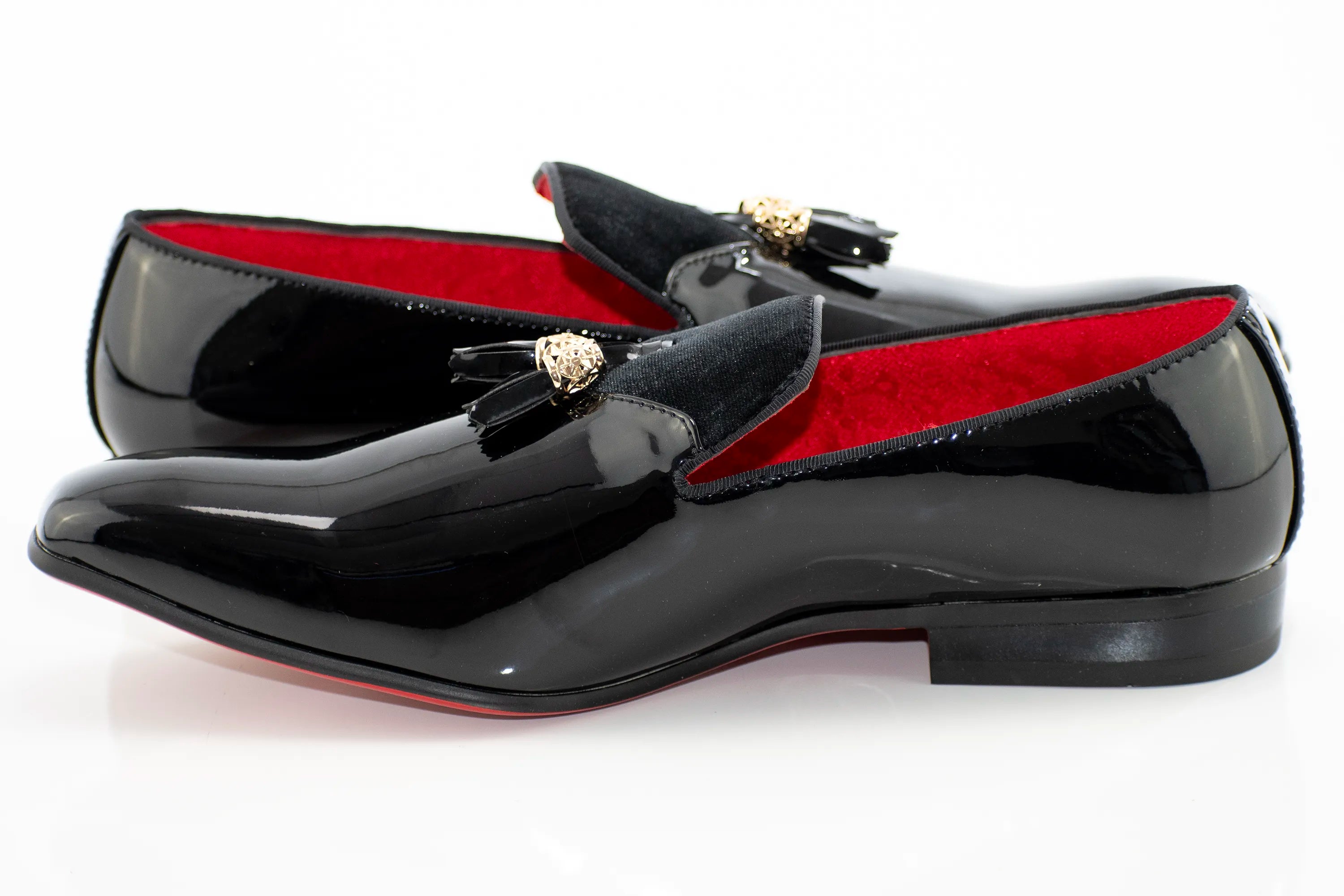 Black Patent Leather and Velvet Tassel Loafer