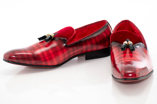 Red Leather and Velvet Tassel Loafer