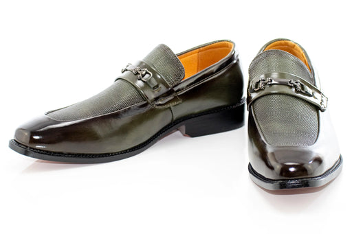 Men's Olive Green PU Leather Bit-Loafer Dress Shoe