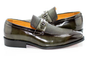 Men's Olive Green PU Leather Bit-Loafer Dress Shoe