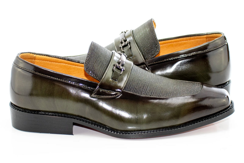 Men's Olive Green PU Leather Bit-Loafer Dress Shoe