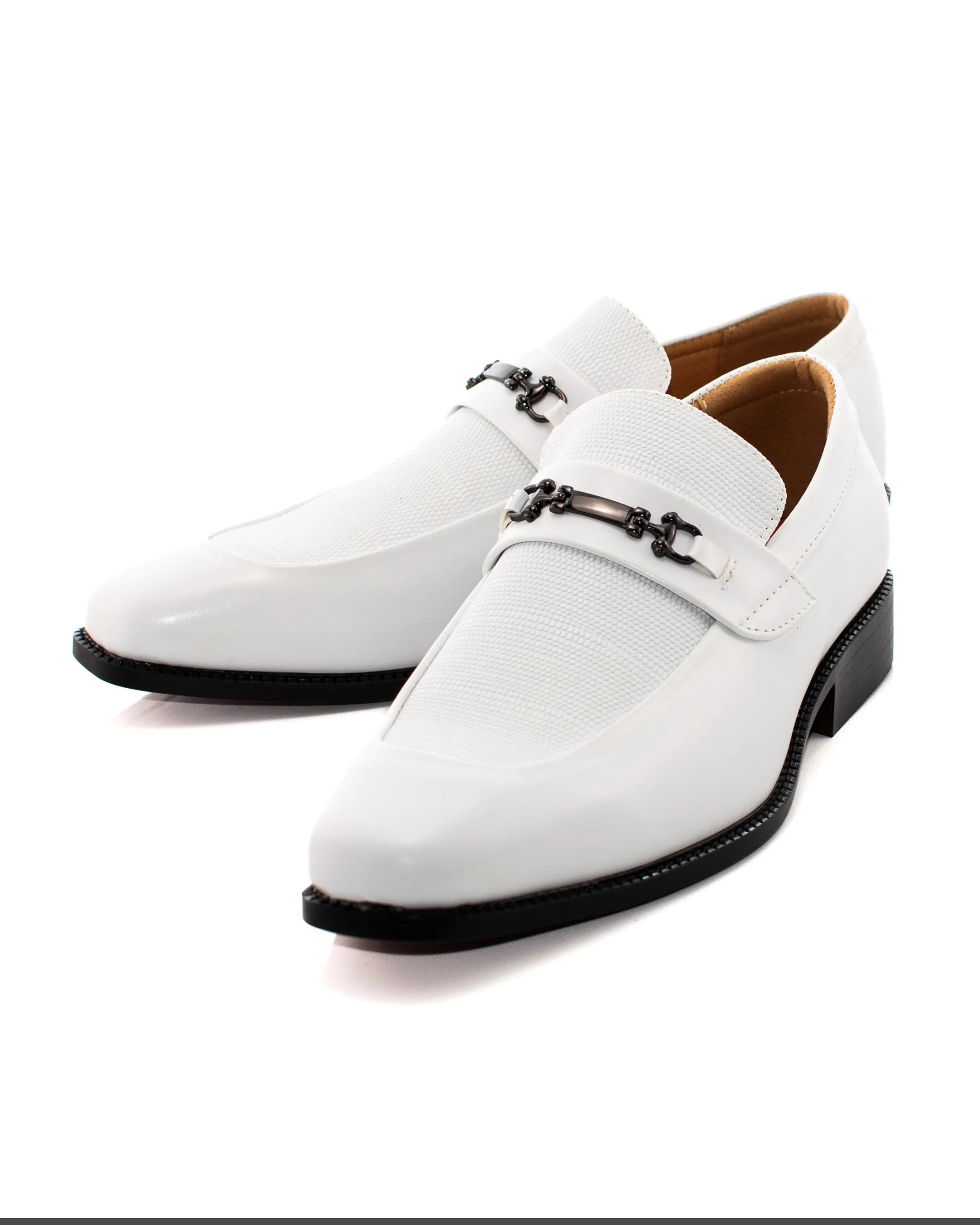 White Textured Leather Bit Loafer