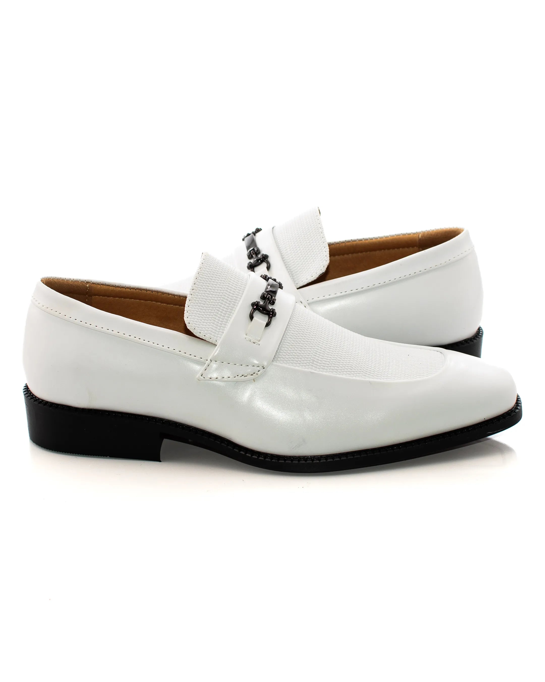 White Textured Leather Bit Loafer
