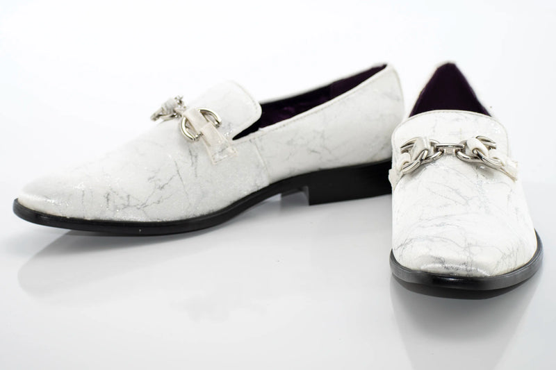 White Distressed Bit Smoking Loafer