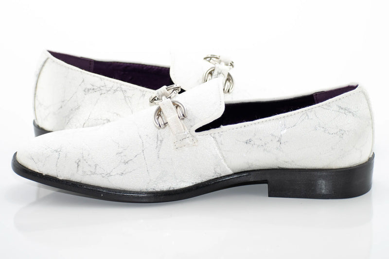 White Distressed Bit Smoking Loafer