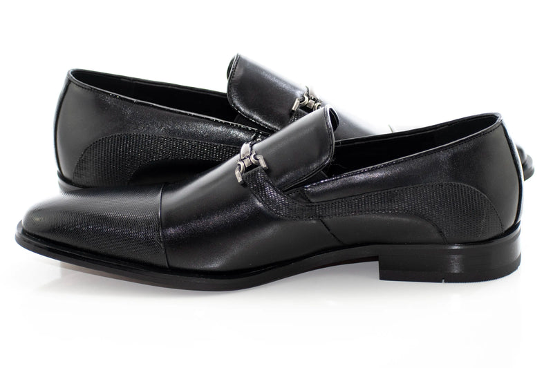 Black Cap-Toe Bit Loafers