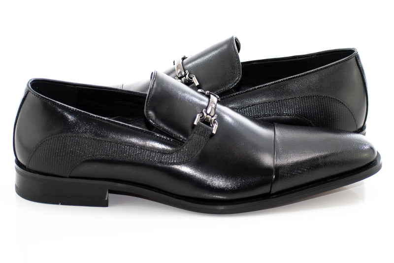 Black Cap-Toe Bit Loafers