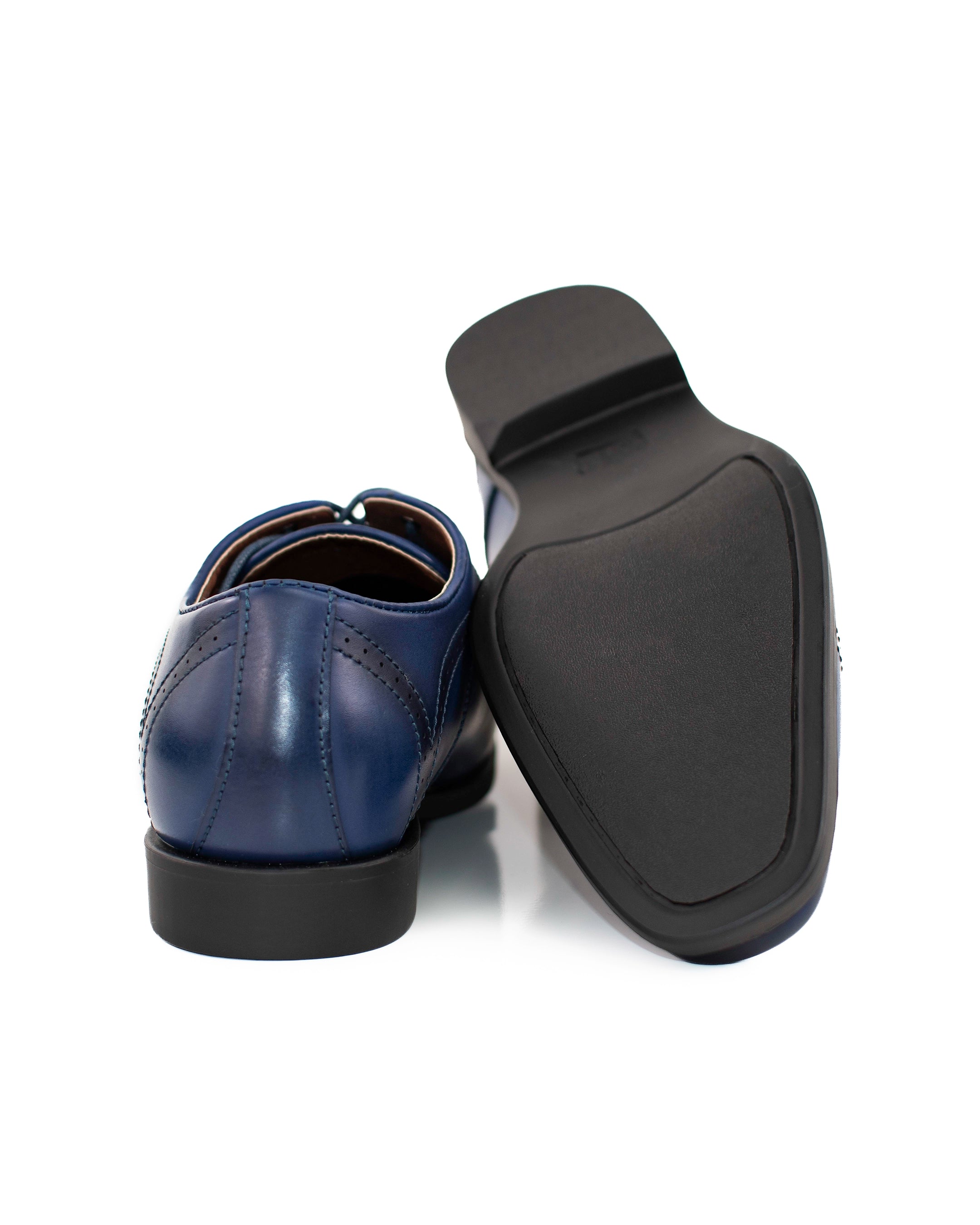 Blue Perforated Cap-Toe Derby Lace-Ups | Bottoms View| Dolce Vesta