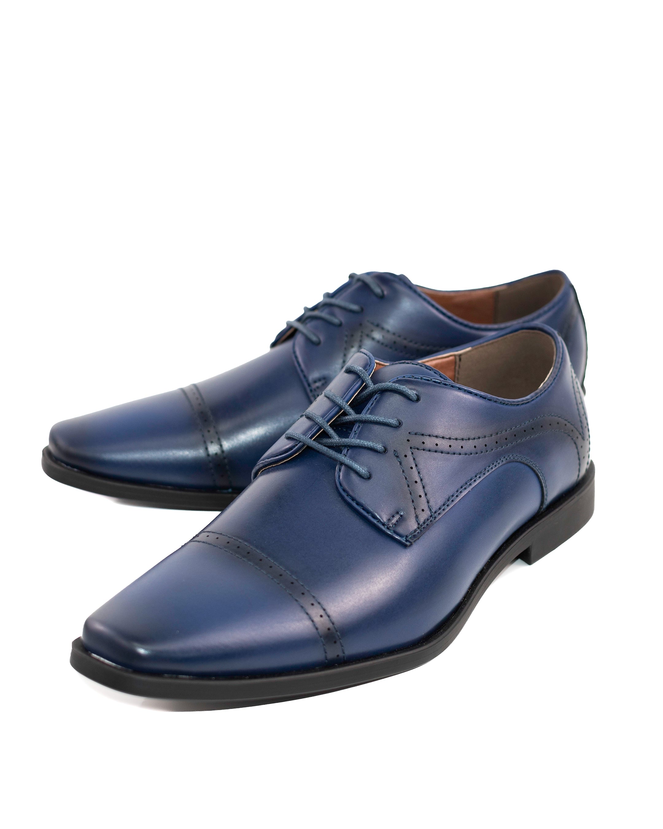 Blue Perforated Cap-Toe Derby Lace-Ups | Front View| Dolce Vesta