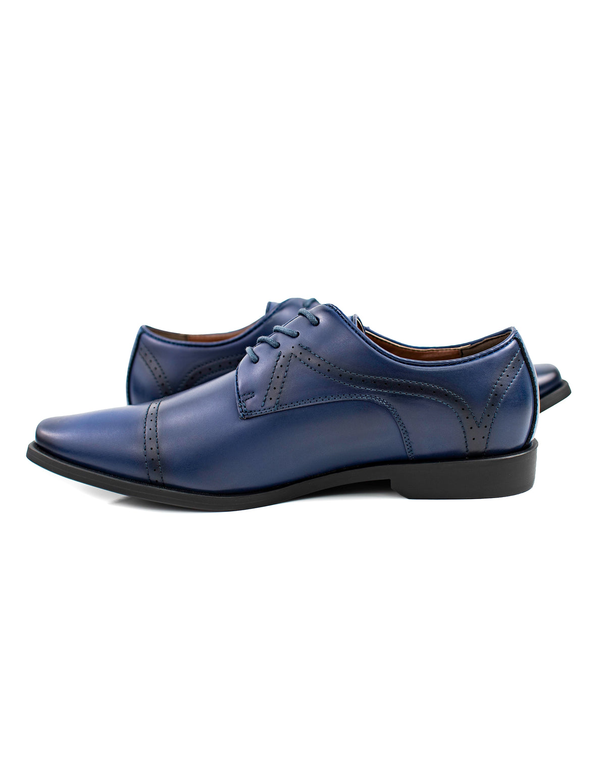 Blue Perforated Cap-Toe Derby Lace-Ups |  Inside View| Dolce Vesta