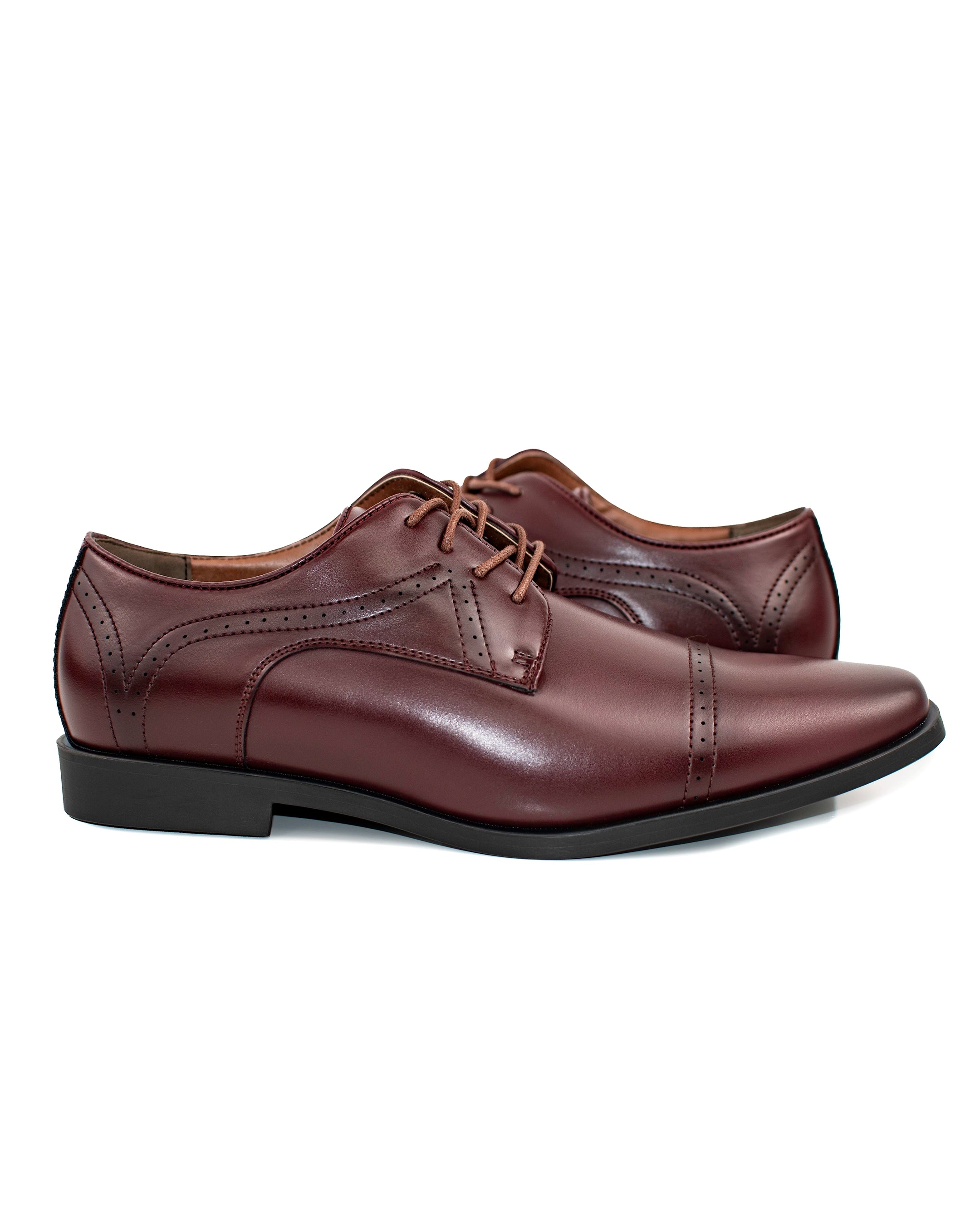 Burgundy Perforated Cap-Toe Derby Lace-Ups | Outside View| Dolce Vesta