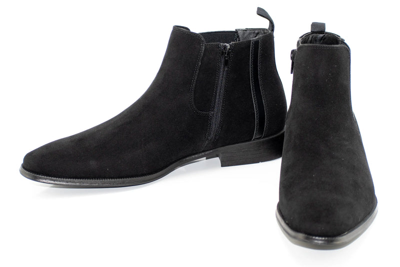 Black Suede Zip-Up Chelsea Boot