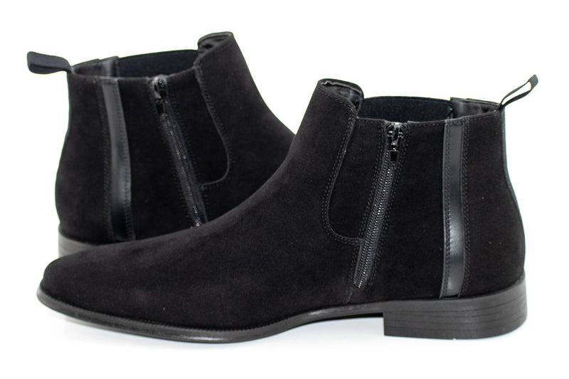 Black Suede Zip-Up Chelsea Boot