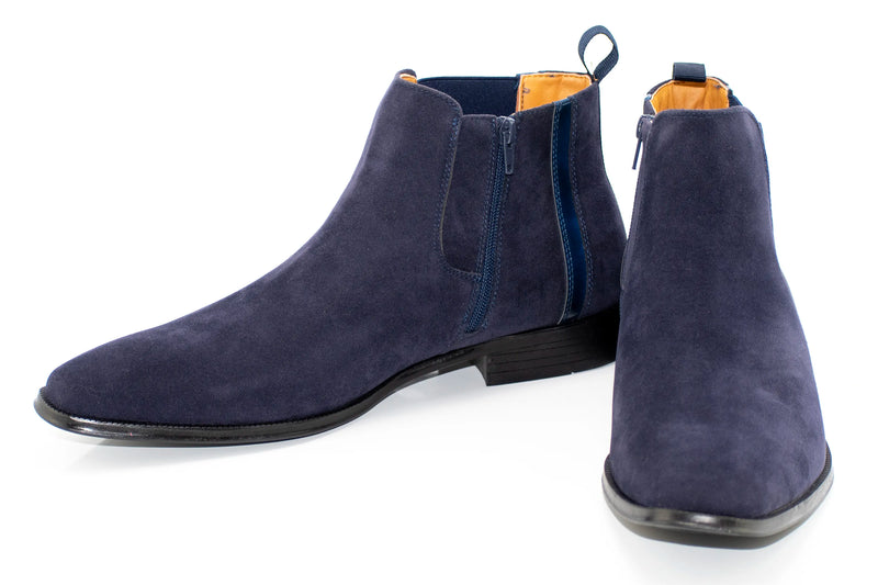 Navy Blue Suede Zip-Up Chelsea Boot