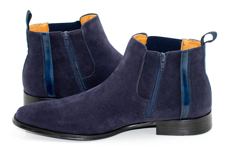 Navy Blue Suede Zip-Up Chelsea Boot