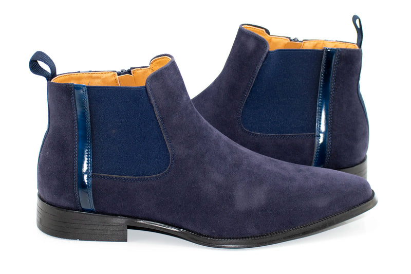 Navy Blue Suede Zip-Up Chelsea Boot