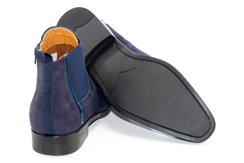 Navy Blue Suede Zip-Up Chelsea Boot