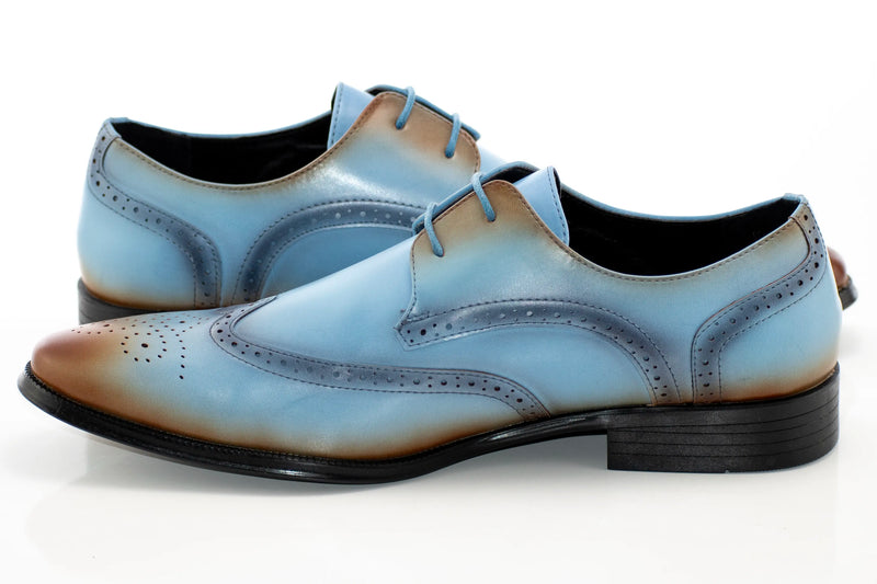 Blue and Tan Leather Wingtip Derby Lace-Up