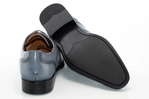 Gray and Navy Leather Wingtip Derby Lace-Up