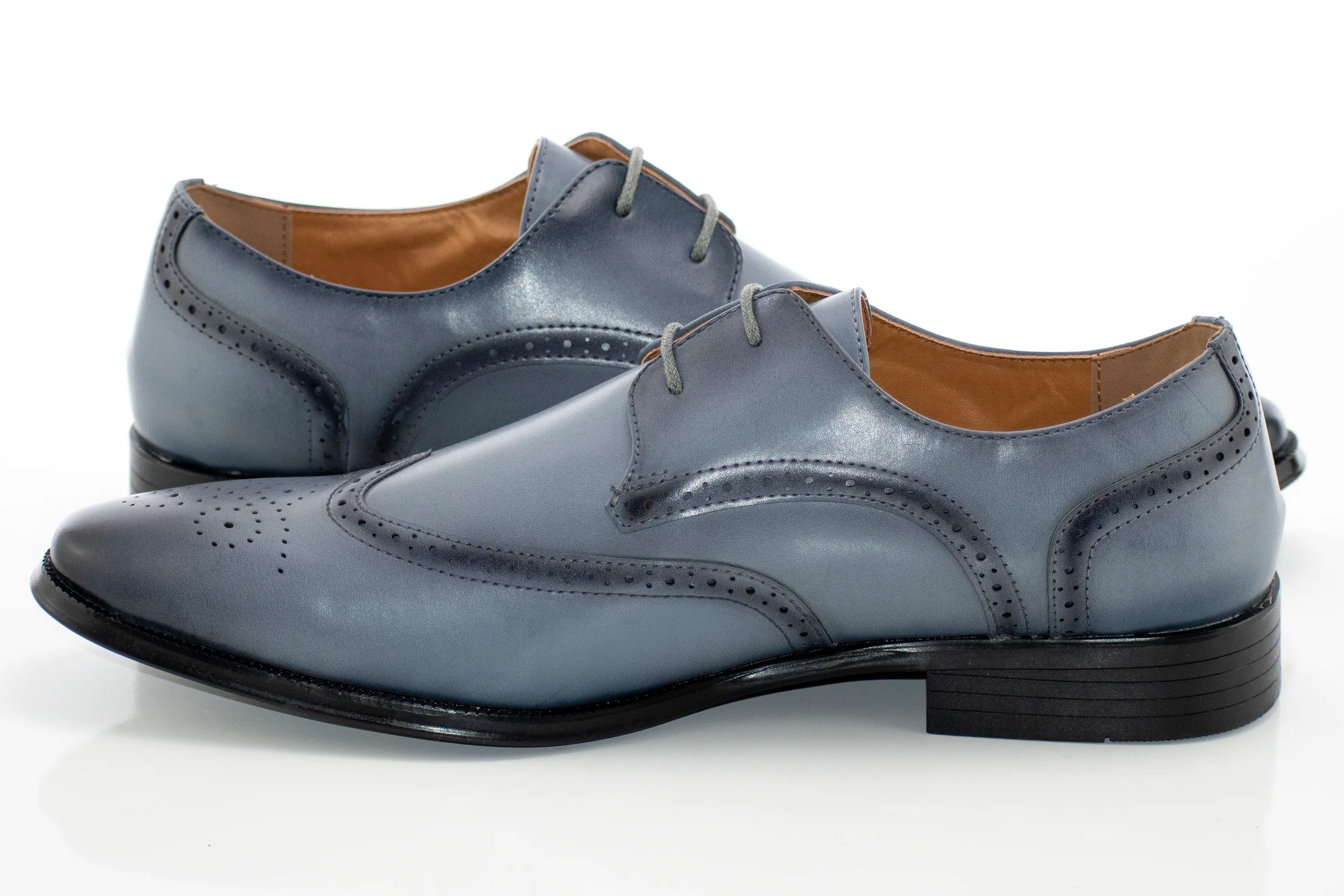 Gray and Navy Leather Wingtip Derby Lace-Up