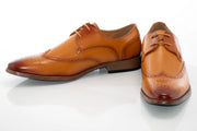 Tan and Burgundy Leather Wingtip Derby Lace-Up