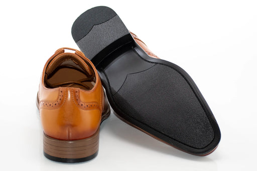 Tan and Burgundy Leather Wingtip Derby Lace-Up