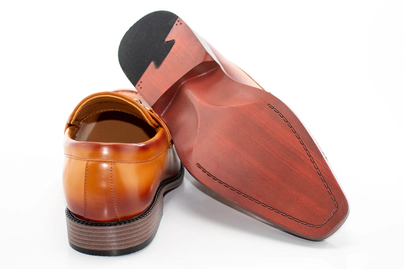 Tan and Burgundy Leather Snaffle-Bit Loafer