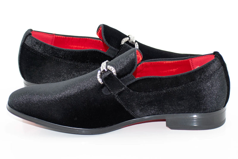 Men's Black Velvet Rhinestone-Bit Dress Loafer