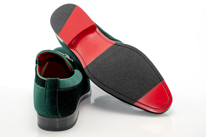 Men's Green Velvet Rhinestone-Bit Dress Loafer