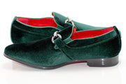Men's Green Velvet Rhinestone-Bit Dress Loafer