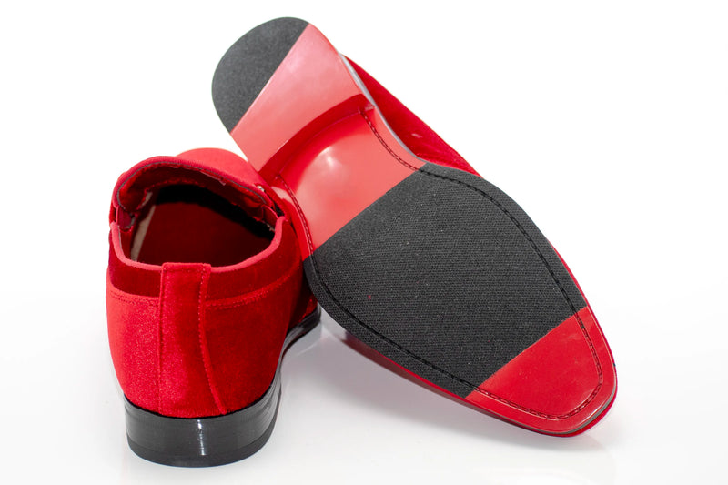 Men's Red Velvet Rhinestone-Bit Dress Loafer