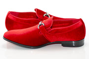 Men's Red Velvet Rhinestone-Bit Dress Loafer