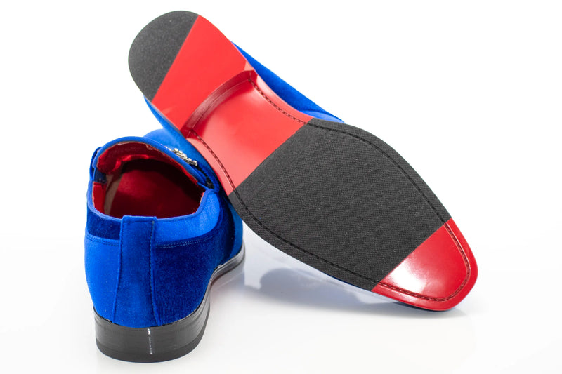 Men's Blue Velvet Rhinestone-Bit Dress Loafer
