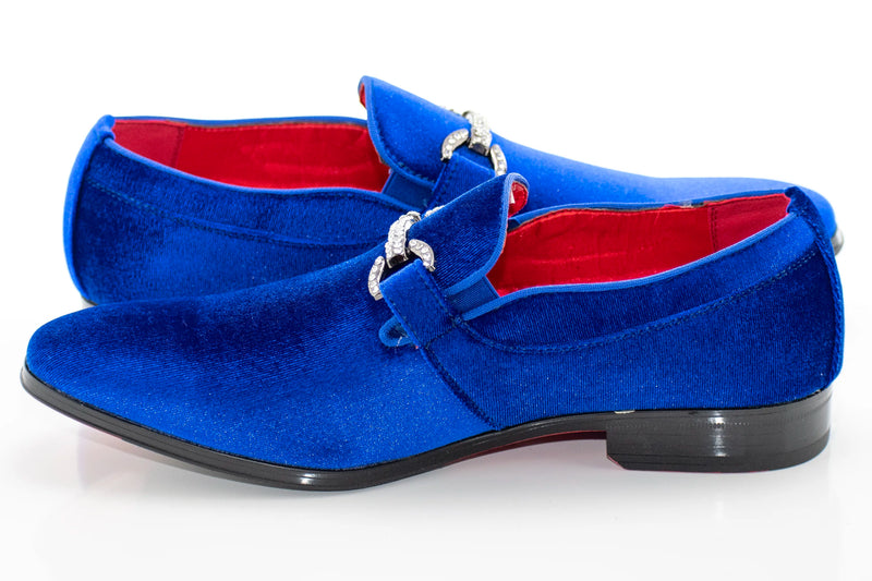 Men's Blue Velvet Rhinestone-Bit Dress Loafer