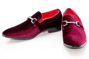Men's Wine Purple Velvet Rhinestone-Bit Dress Loafer