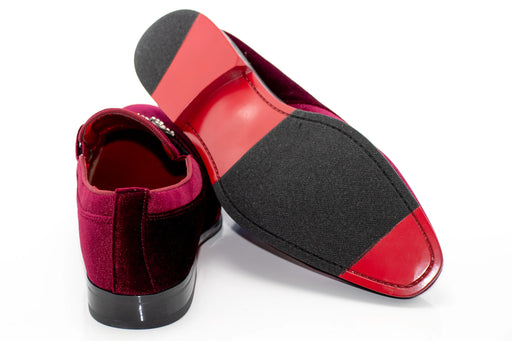Men's Wine Purple Velvet Rhinestone-Bit Dress Loafer