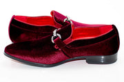 Men's Wine Purple Velvet Rhinestone-Bit Dress Loafer
