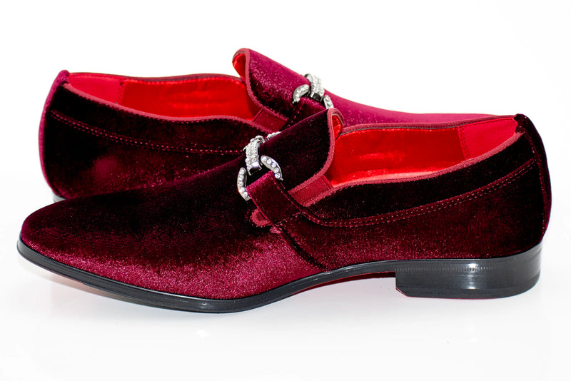 Men's Wine Purple Velvet Rhinestone-Bit Dress Loafer