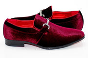 Men's Wine Purple Velvet Rhinestone-Bit Dress Loafer