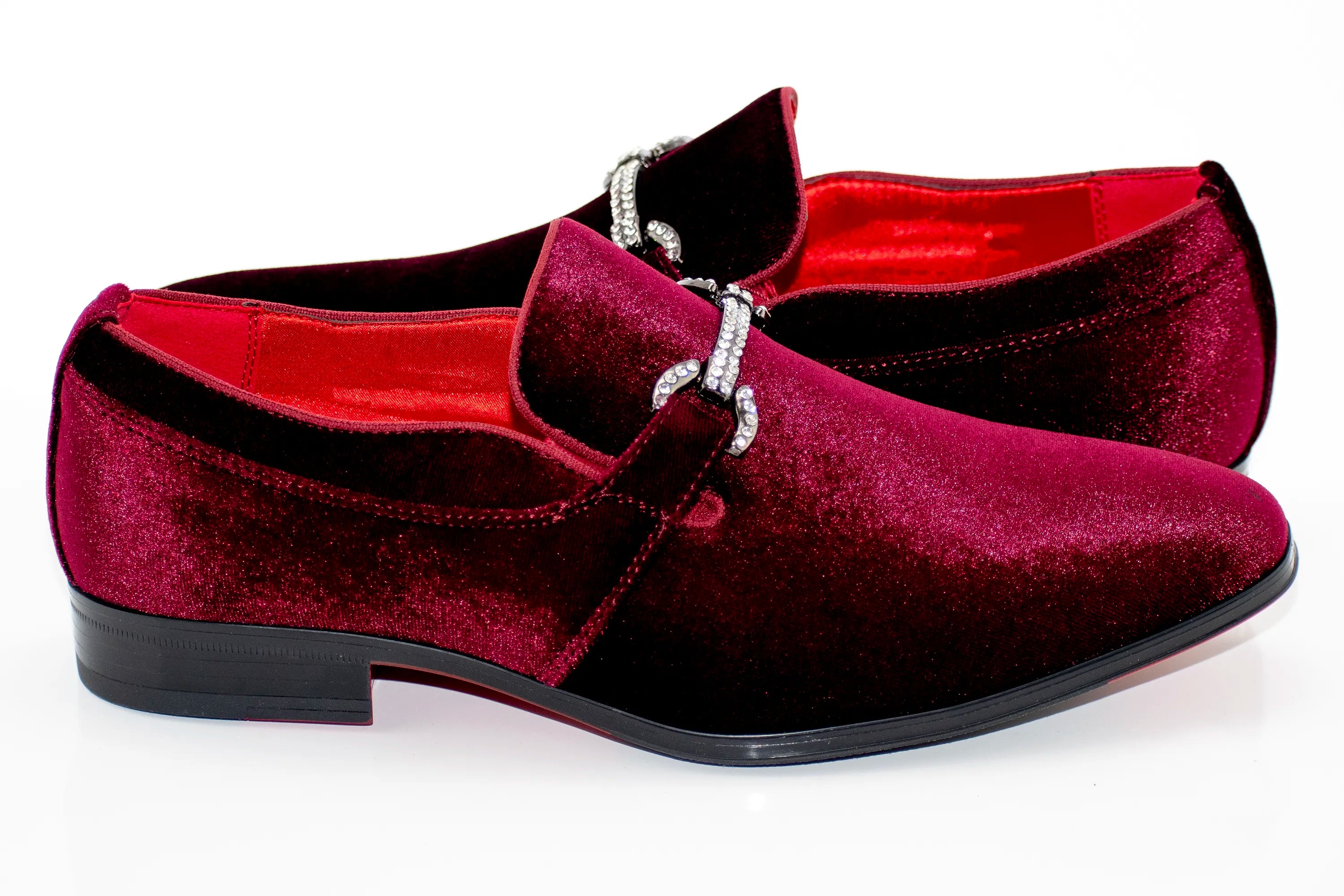 Men's Wine Purple Velvet Rhinestone-Bit Dress Loafer