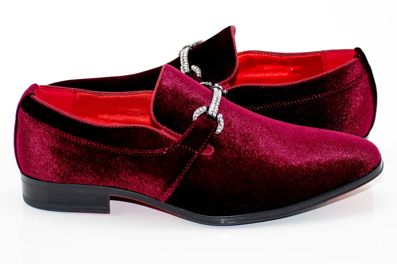 Men's Wine Purple Velvet Rhinestone-Bit Dress Loafer