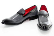 Men's Gray And Black Patent Leather Slip-On Dress Loafer