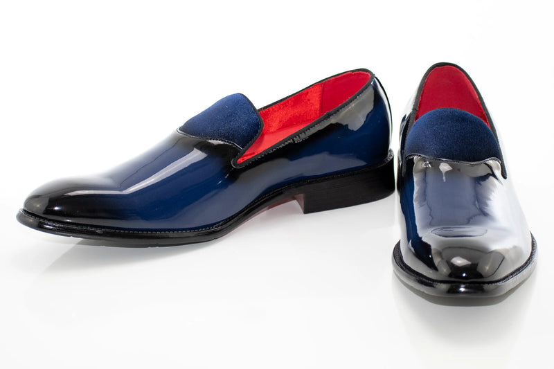 Men's Navy And Black Patent Leather Slip-On Dress Loafer