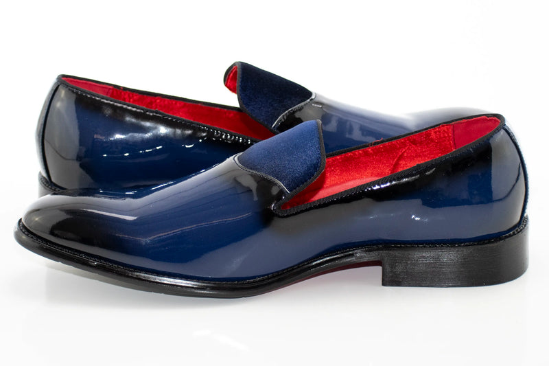 Men's Navy And Black Patent Leather Slip-On Dress Loafer