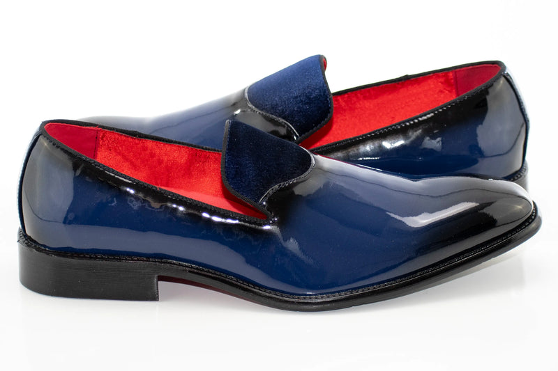 Men's Navy And Black Patent Leather Slip-On Dress Loafer
