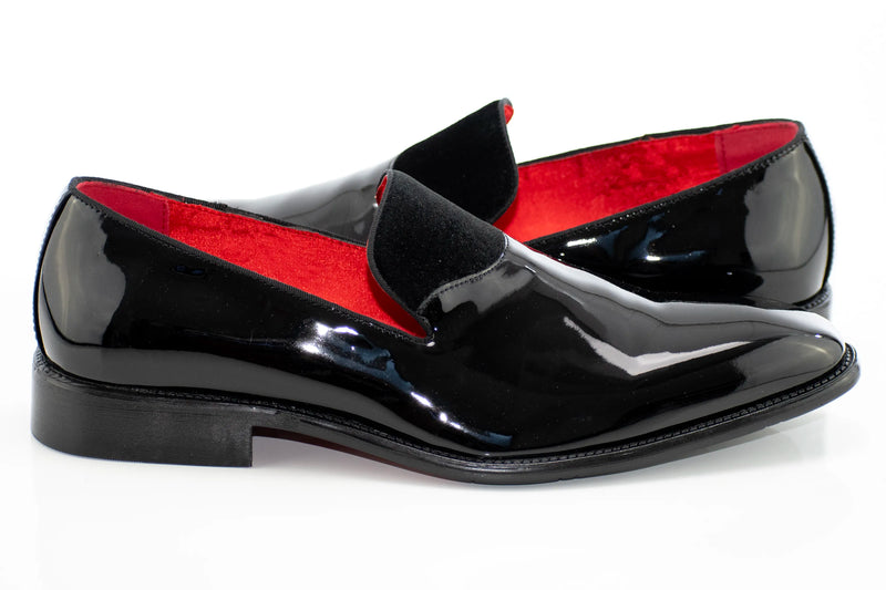 Black Patent Leather and Velvet Loafer